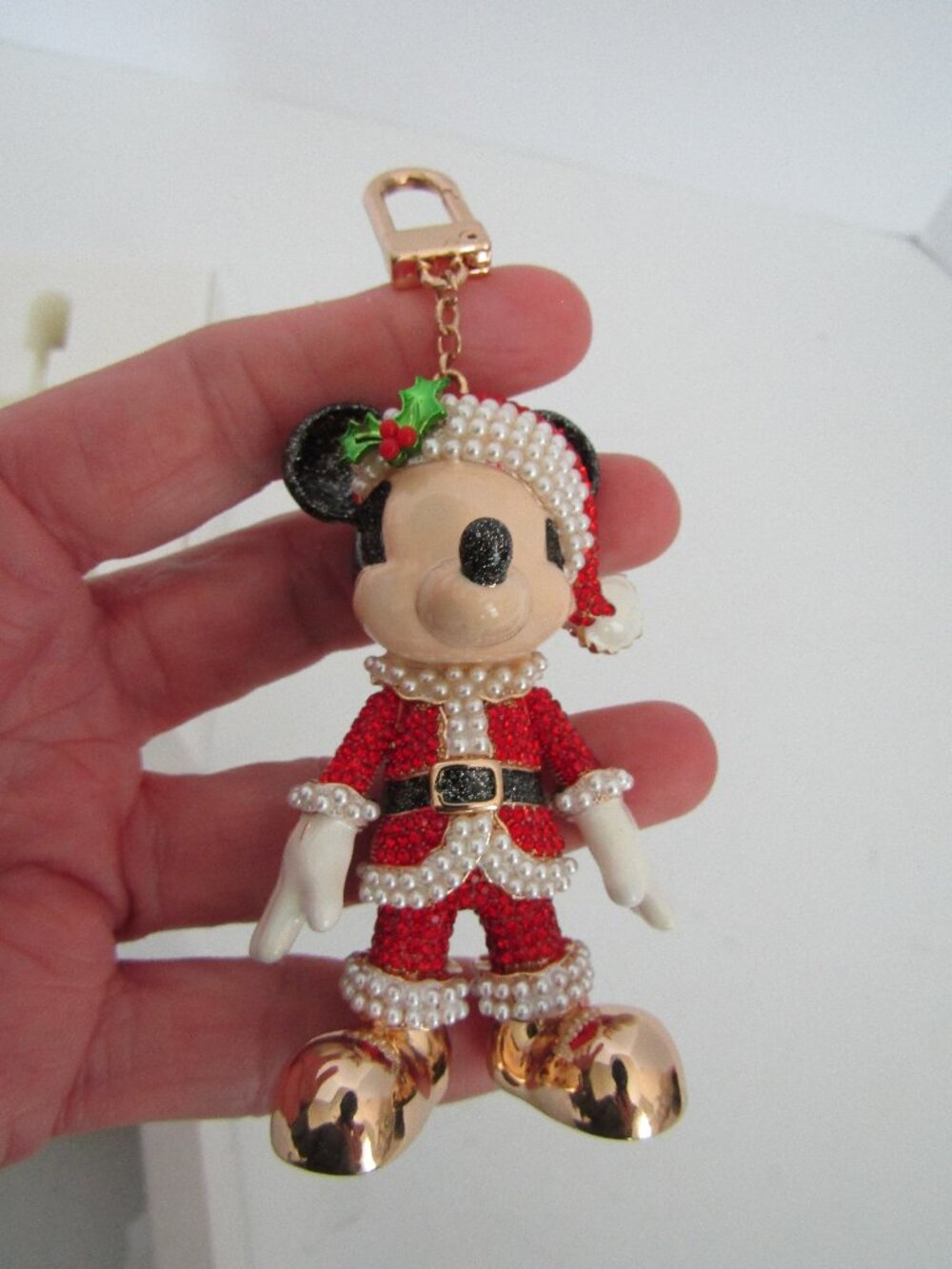 DISNEY BAUBLEBAR Mickey Mouse Santa Bag Rhinestones Charm, Keychain New